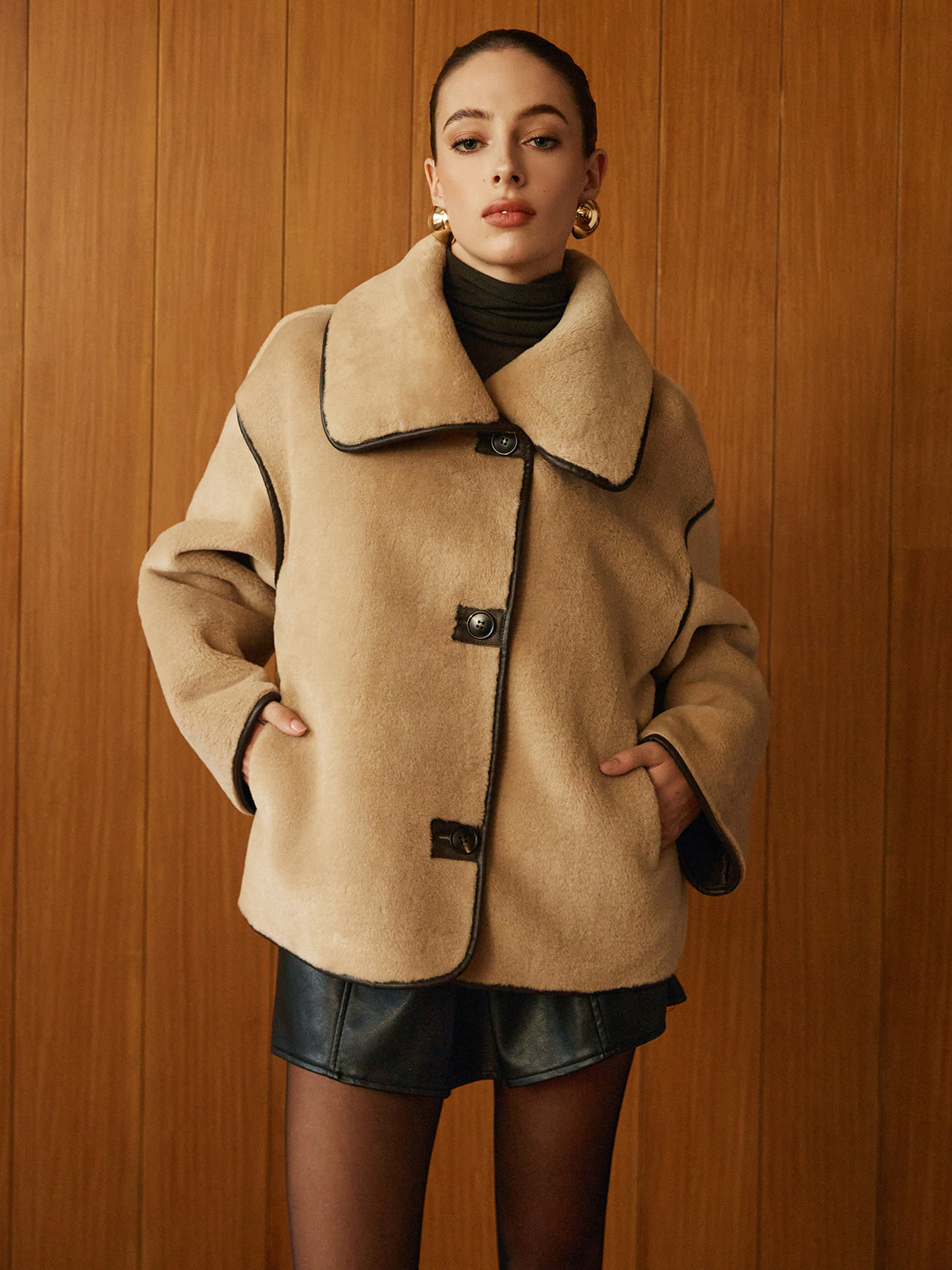 Contrast Piping Shift Minky Coat Contrast Piping Shift Minky Coat