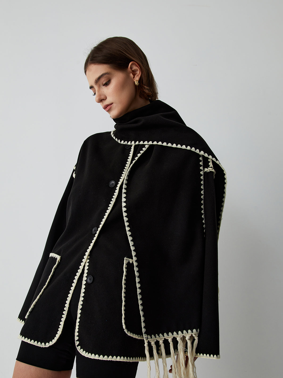 Contrast Trim Jacket With Matching Scarf Contrast Trim Jacket With Matching Scarf