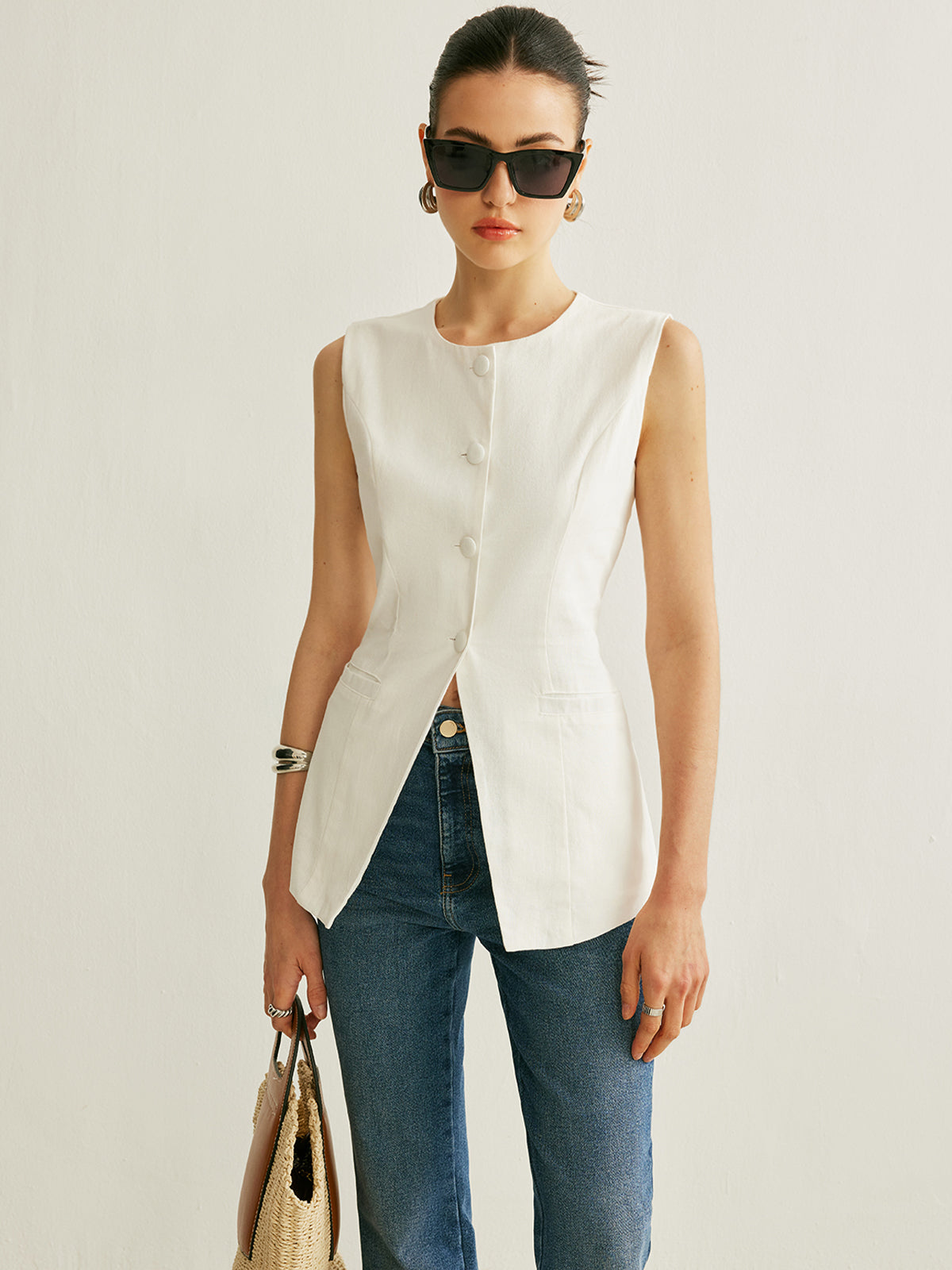 Button Detail Sleeveless Vest Button Detail Sleeveless Vest