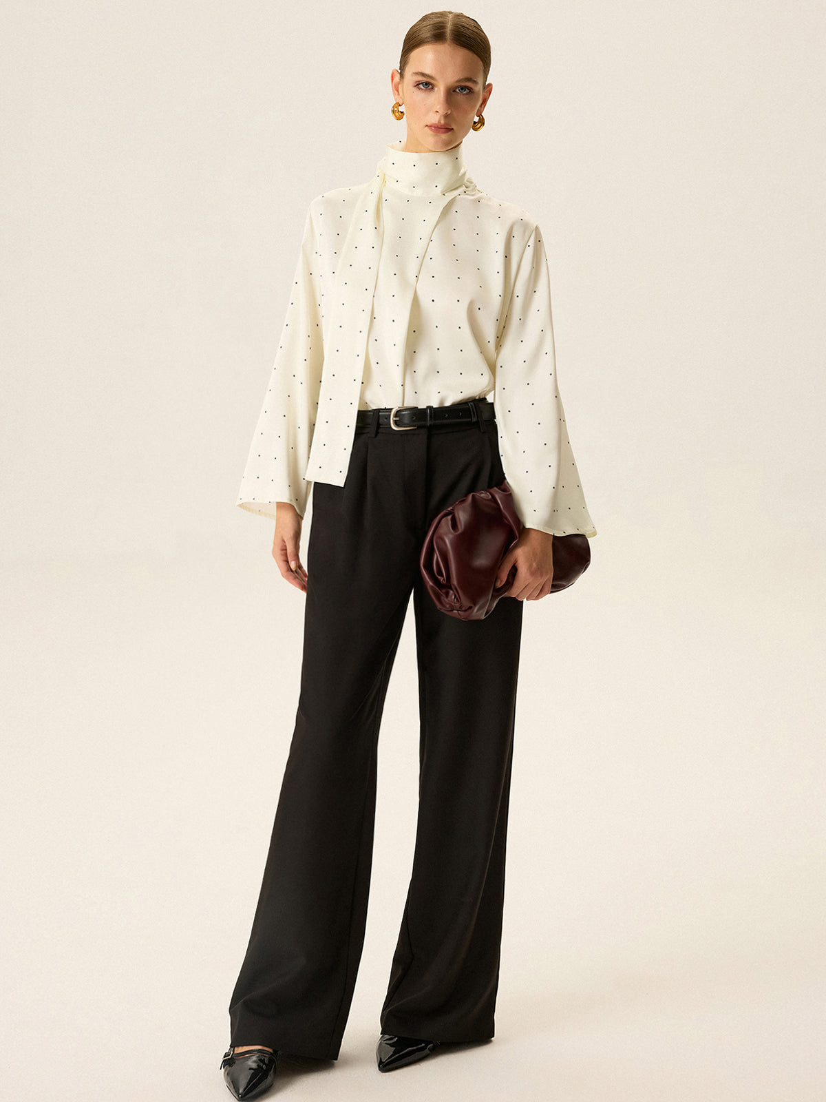 Polka Dot Satin High-Neck Blouse Polka Dot Satin High-Neck Blouse