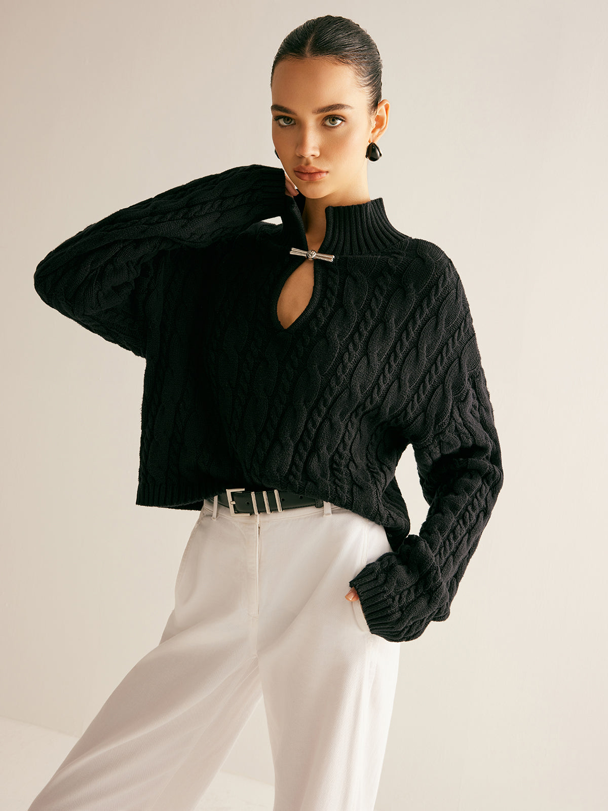 Cotton Keyhole Neckline Knit Top Cotton Keyhole Neckline Knit Top