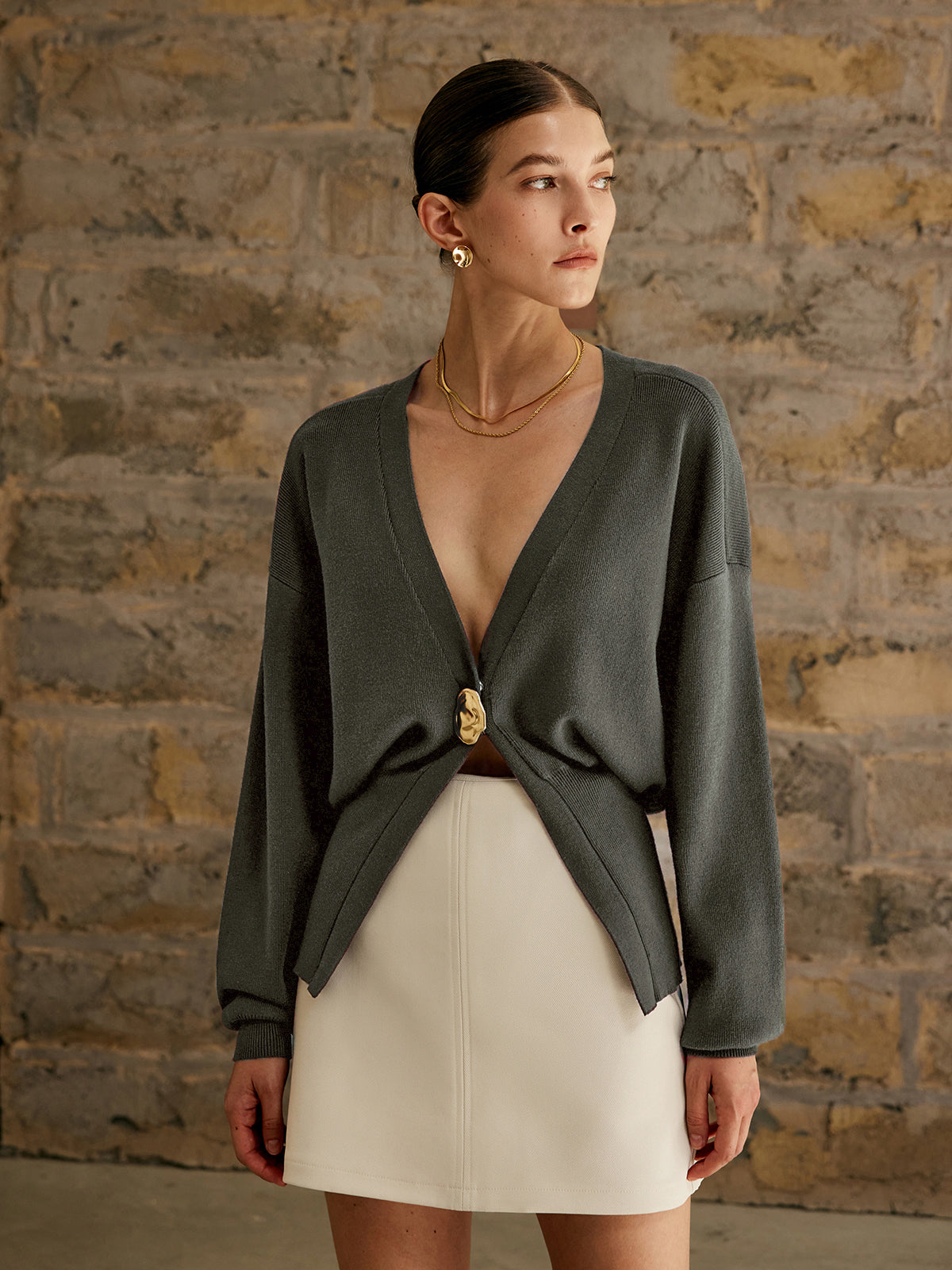 Golden Button Plain Cardigan Golden Button Plain Cardigan
