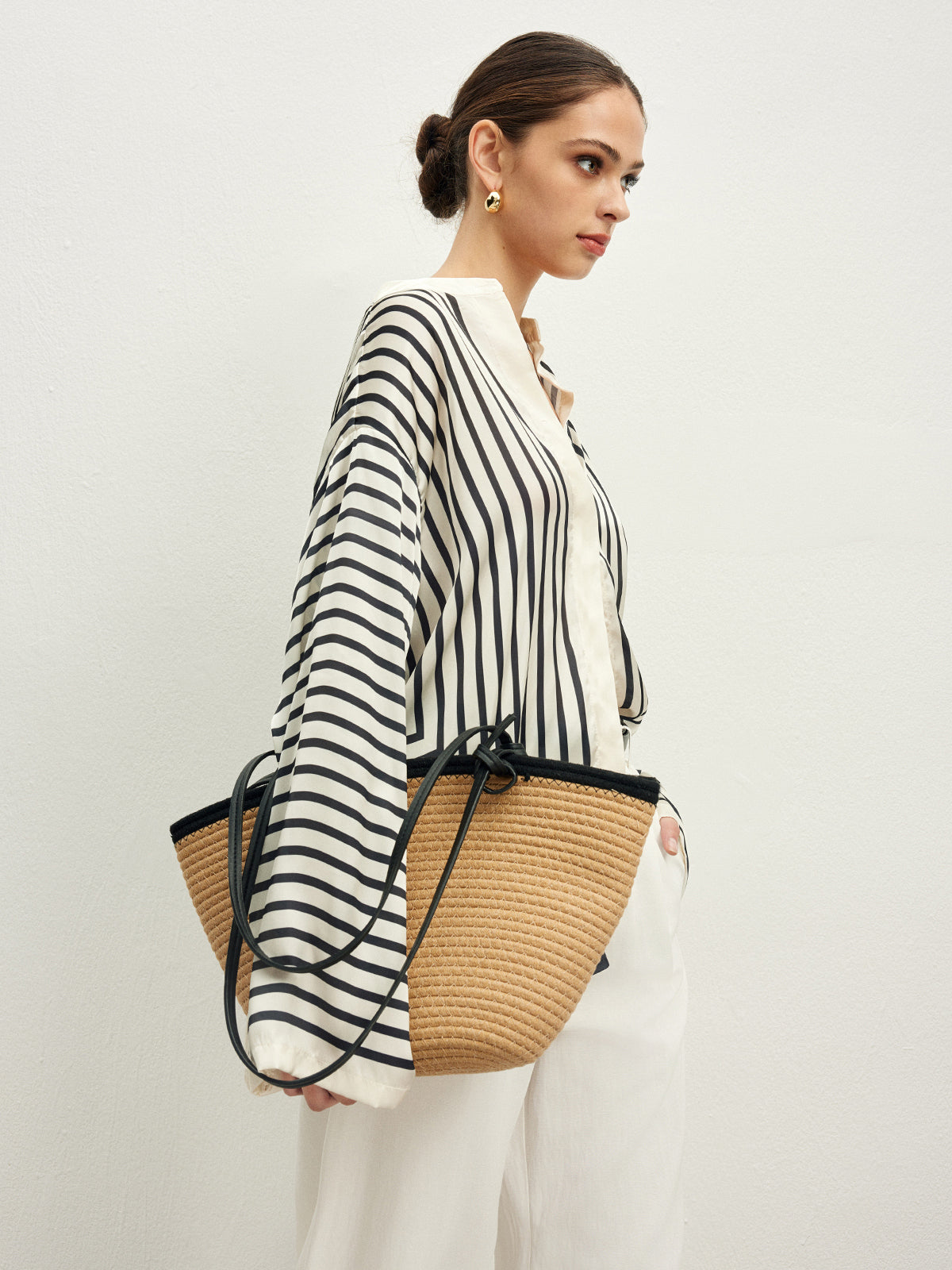 Satin Striped Button Cozy Blouse Satin Striped Button Cozy Blouse
