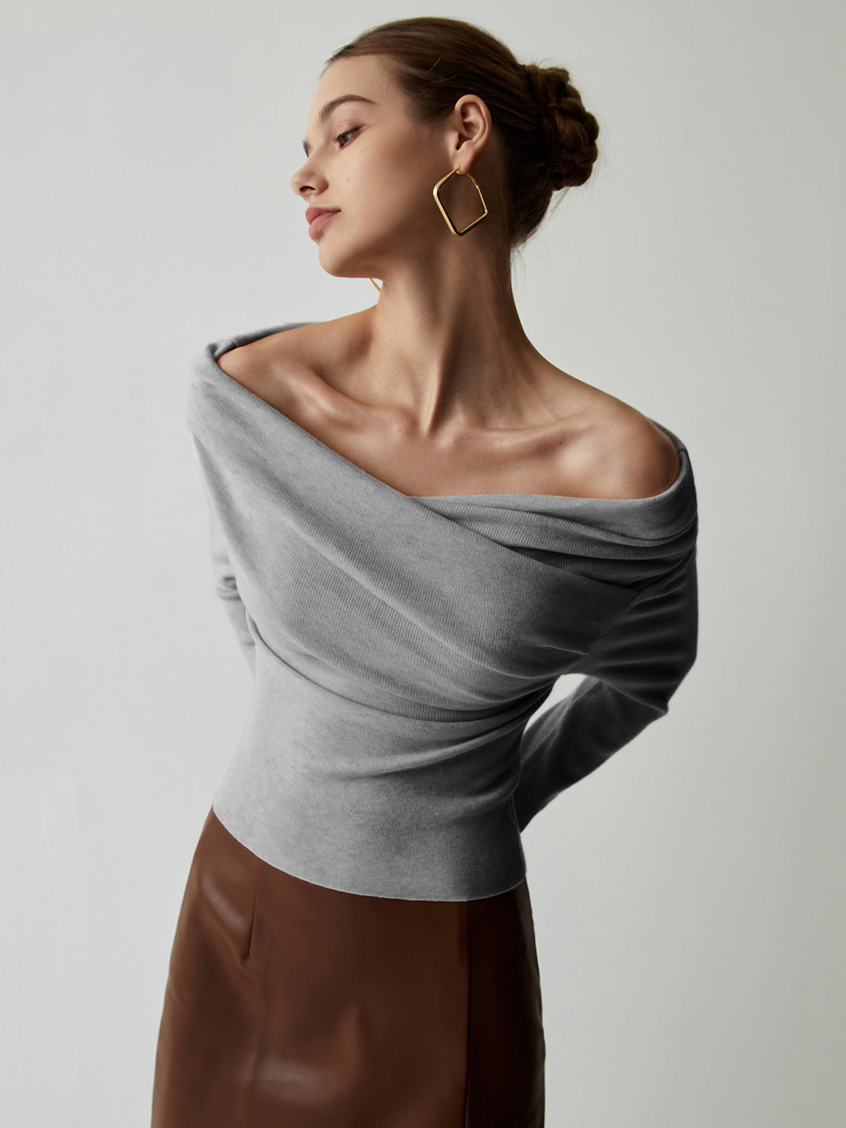 Off Shoulder Wrap Long Sleeve Knit Top Off Shoulder Wrap Long Sleeve Knit Top