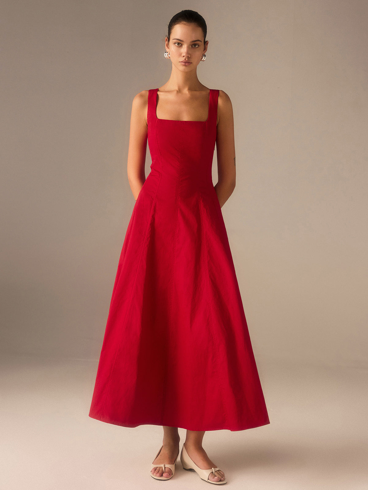 Cotton Maxi Dress with Lace-Up Back Cotton Maxi Dress with Lace-Up Back