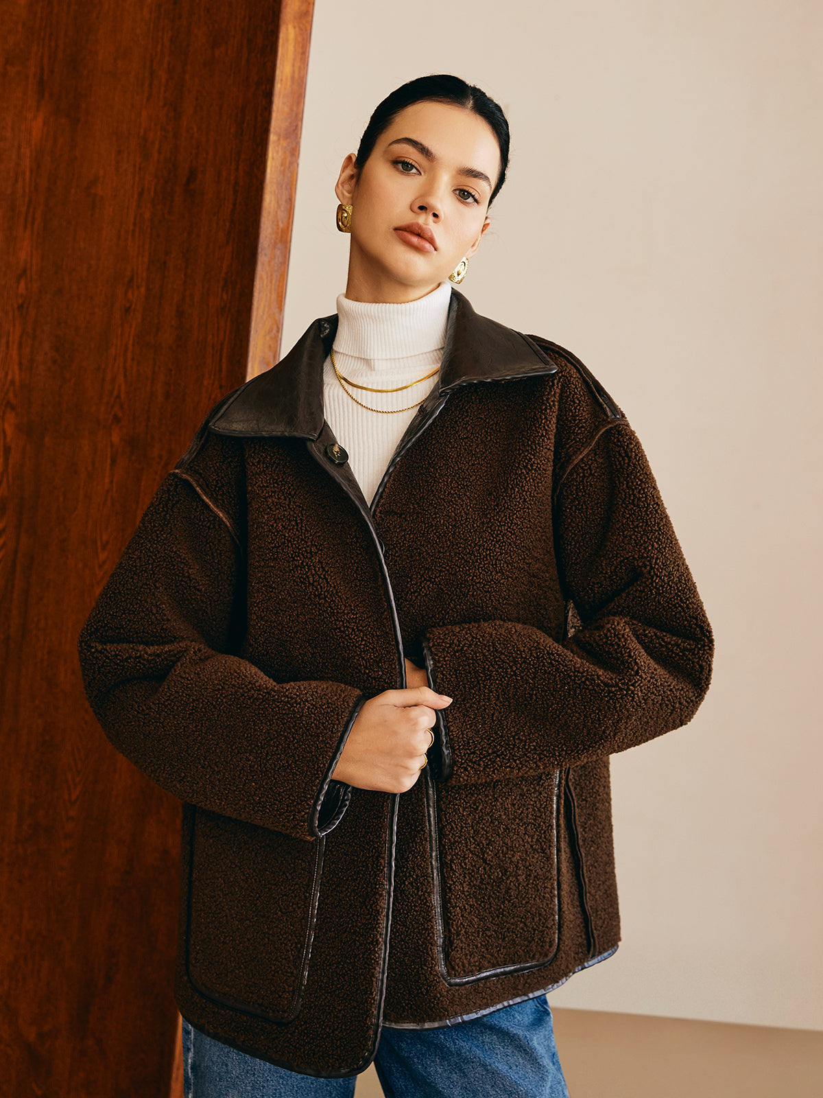 Double-Sided Faux Leather Fleece Jacket Double-Sided Faux Leather Fleece Jacket