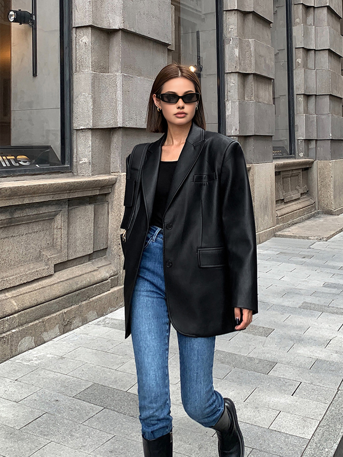 Lapel Pockets Leather Blazer Lapel Pockets Leather Blazer