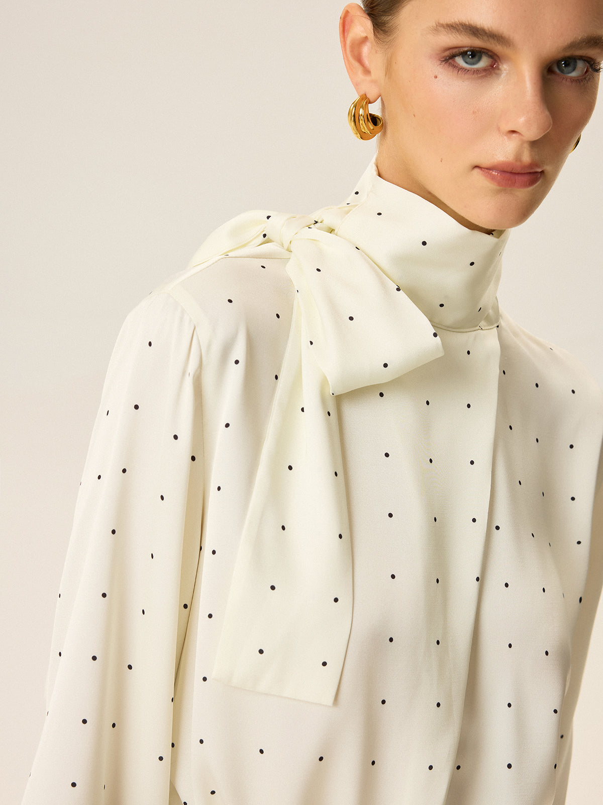 Polka Dot Satin High-Neck Blouse Polka Dot Satin High-Neck Blouse
