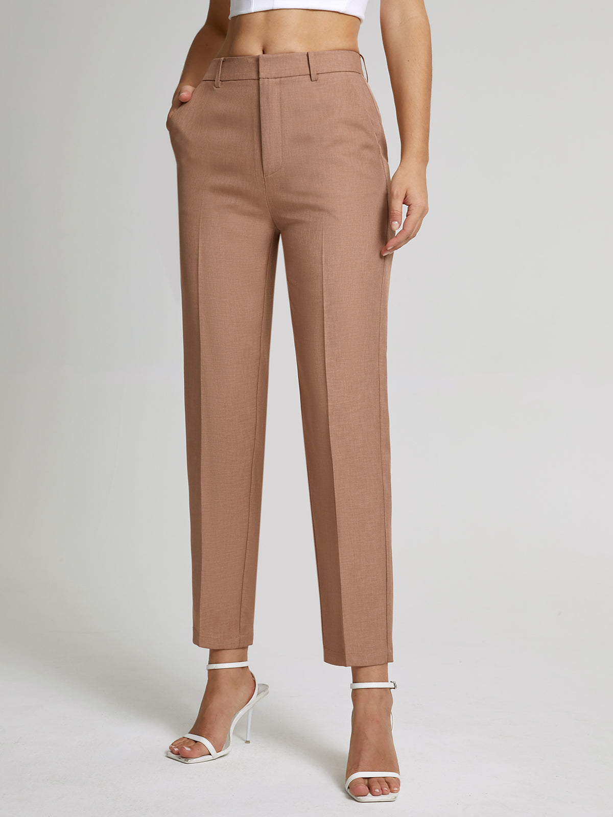 High Waisted Cropped Skinny Straight Leg Trousers High Waisted Cropped Skinny Straight Leg Trousers