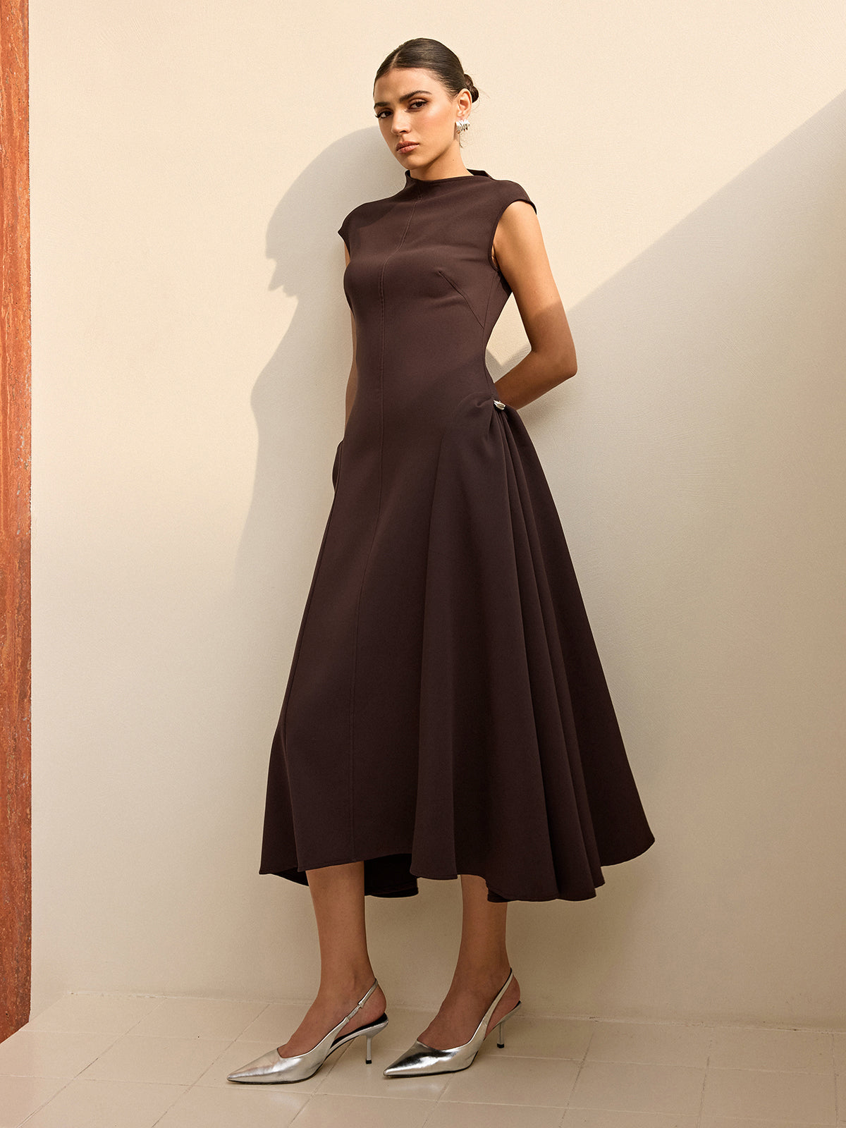 Asymmetrical Neck Cap Sleeve Maxi Dress Asymmetrical Neck Cap Sleeve Maxi Dress