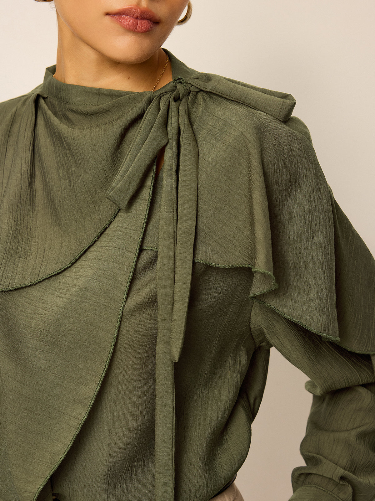 Neckline Tie Ruffled Blouse Neckline Tie Ruffled Blouse