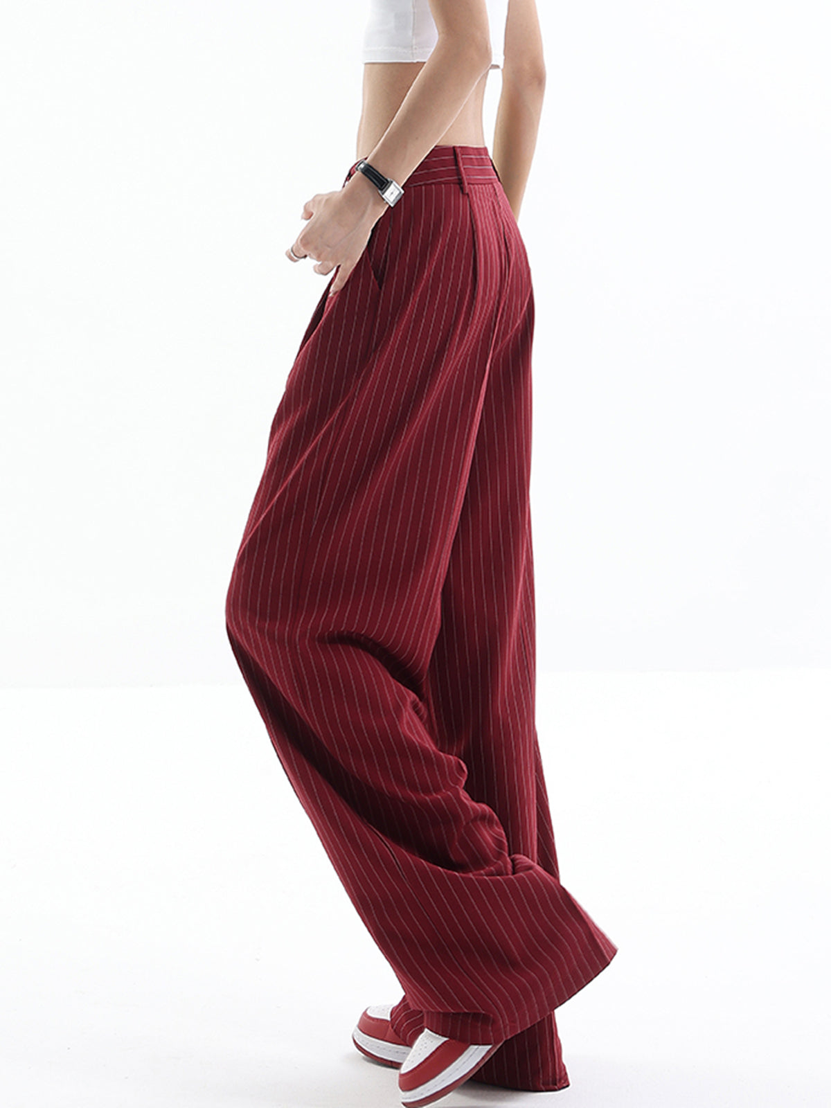 Asymmetrical High-Waist Pinstripe Pants Asymmetrical High-Waist Pinstripe Pants
