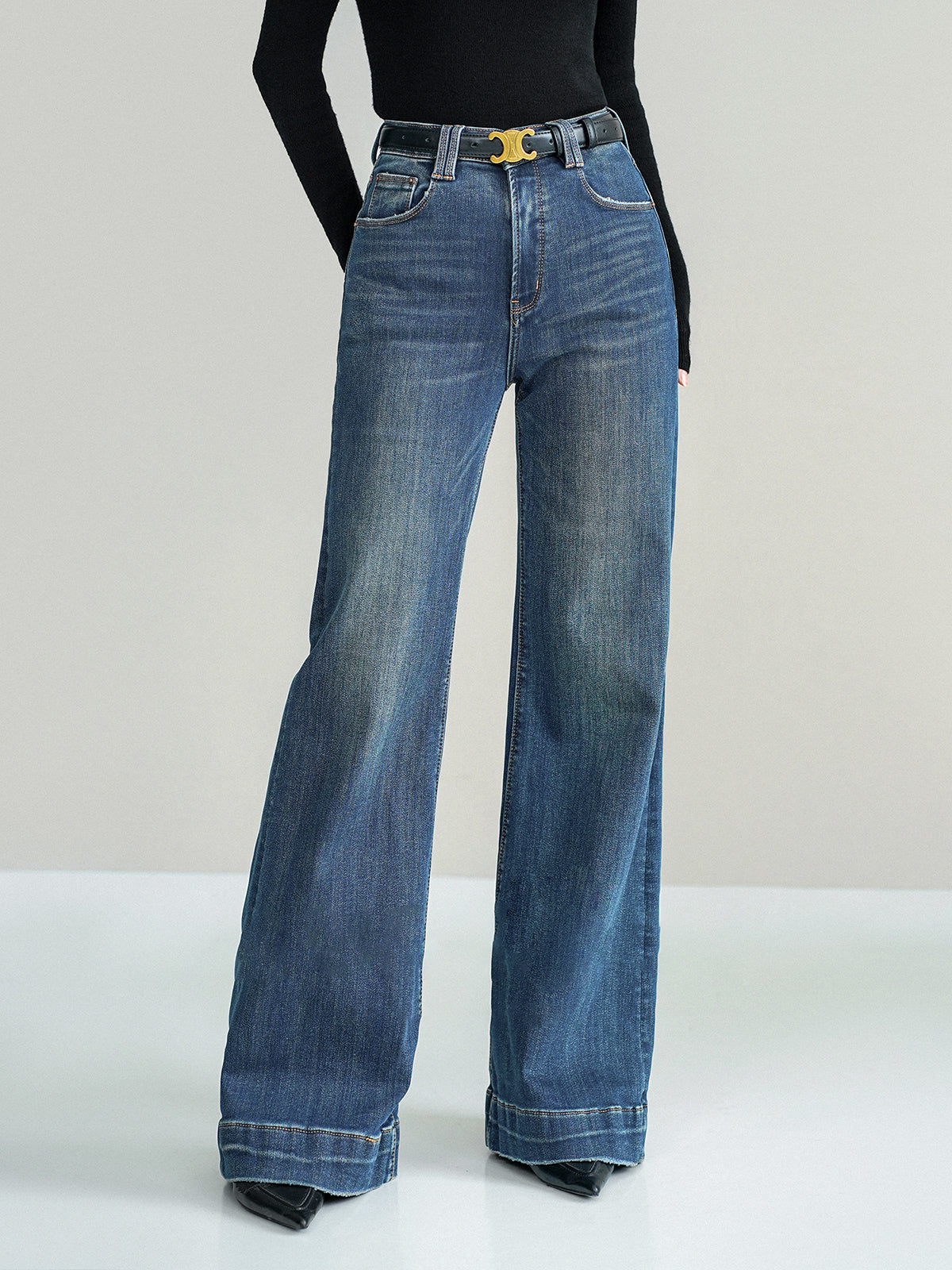 Mid-Waist Bootcut Denim Jeans Without Belt Mid-Waist Bootcut Denim Jeans Without Belt