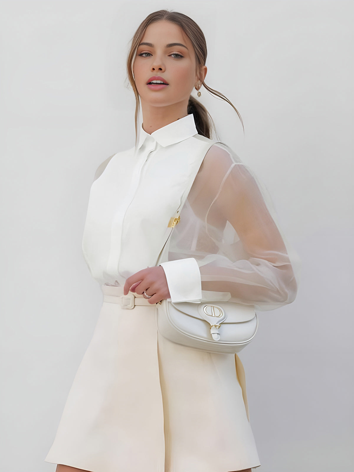 Semi-Sheer Puff Sleeve Organza Shirt Semi-Sheer Puff Sleeve Organza Shirt