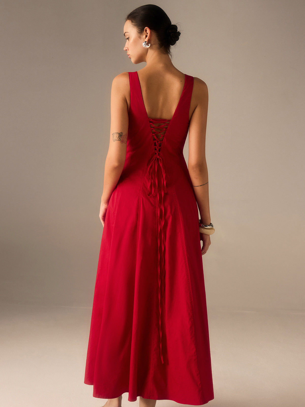 Cotton Maxi Dress with Lace-Up Back Cotton Maxi Dress with Lace-Up Back