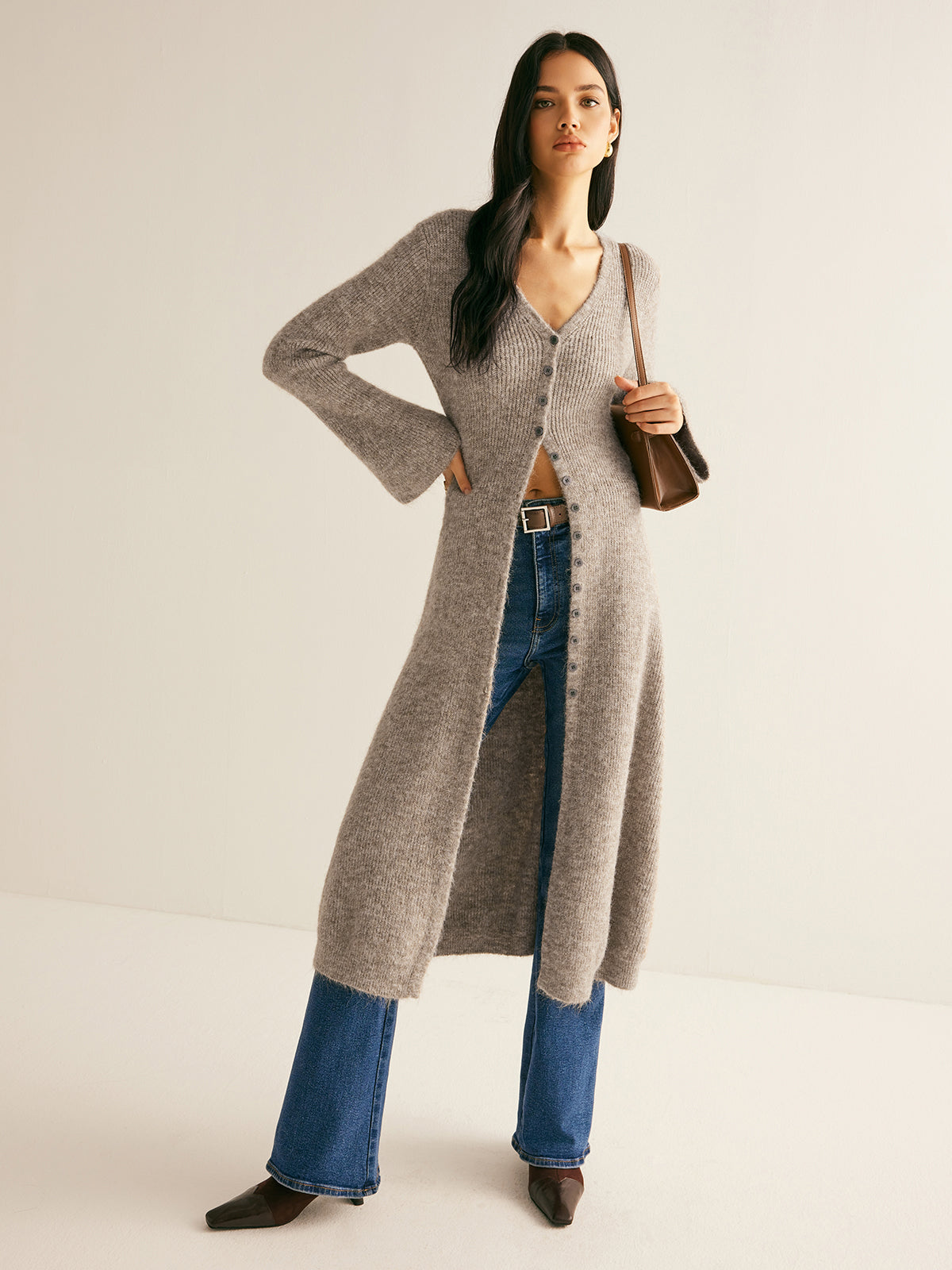 Stacking V-Neck Split Breasted Sweater Dress Stacking V-Neck Split Breasted Sweater Dress