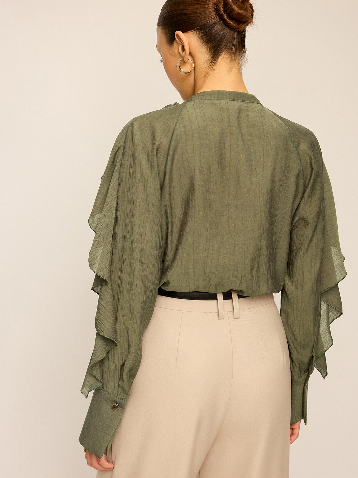 Neckline Tie Ruffled Blouse Neckline Tie Ruffled Blouse