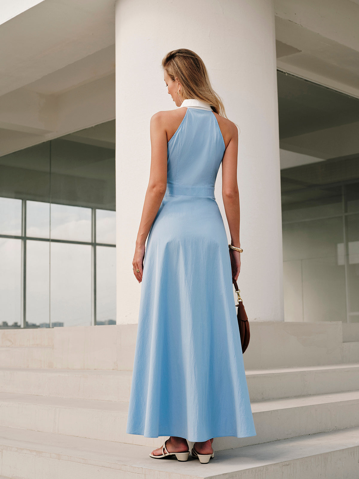 Button Sleeveless Collar Dress Button Sleeveless Collar Dress