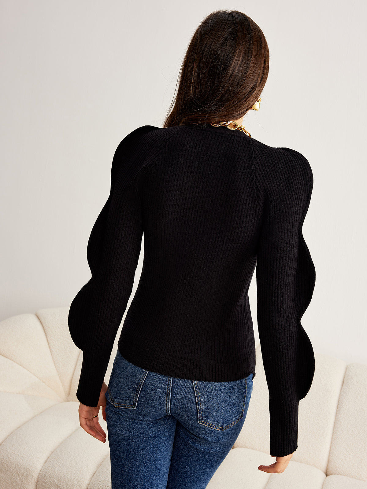 Turn Lock Wave-Sleeve Cardigan Turn Lock Wave-Sleeve Cardigan
