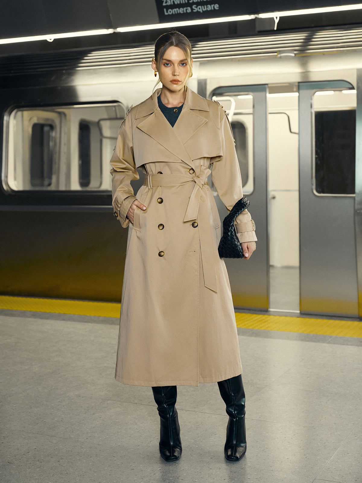 Cotton-Blend Double-Breasted Belted Long Trench Coat Cotton-Blend Double-Breasted Belted Long Trench Coat