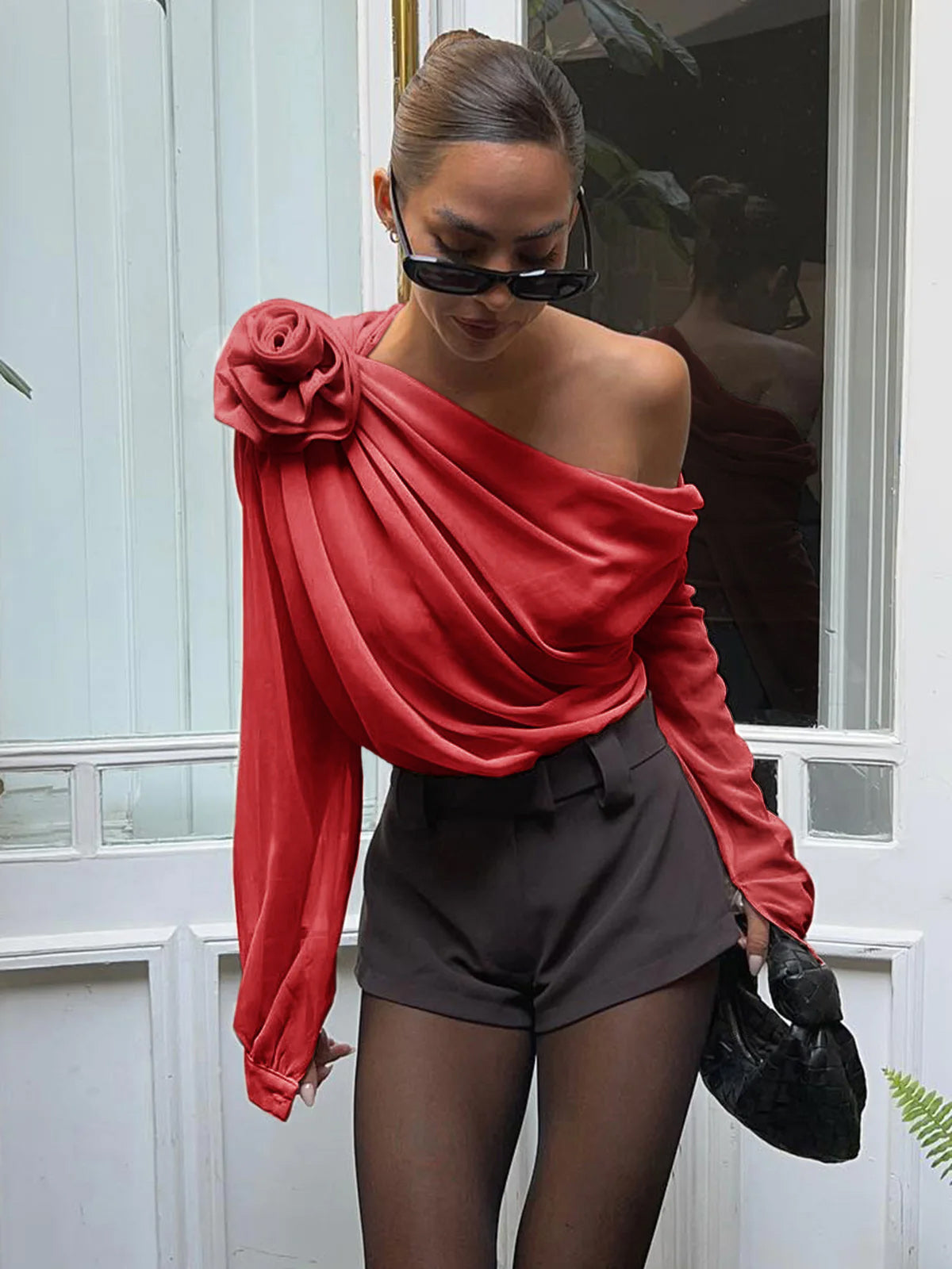 Chiffon Semi-Sheer One Shoulder Asymmetrical Blouse Chiffon Semi-Sheer One Shoulder Asymmetrical Blouse