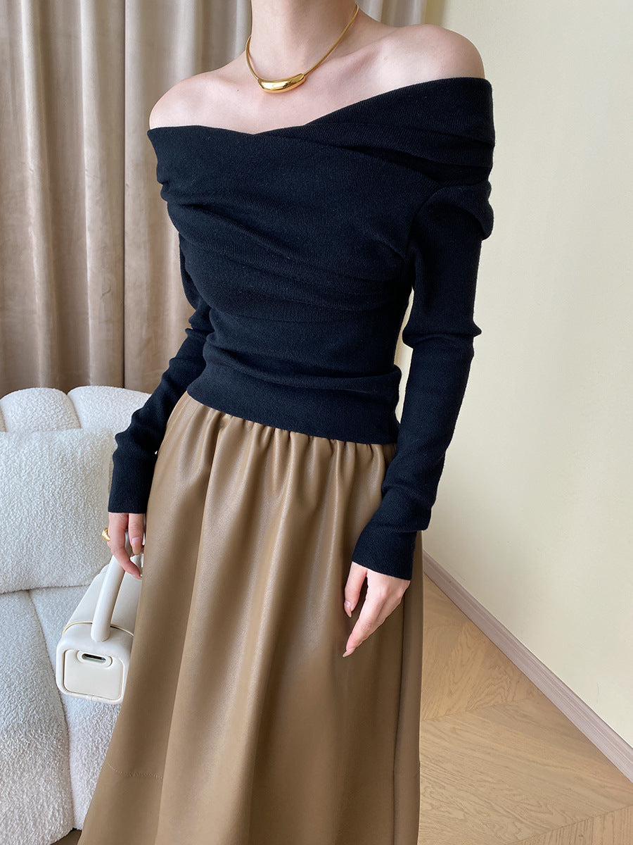 Off Shoulder Wrap Long Sleeve Knit Top Off Shoulder Wrap Long Sleeve Knit Top